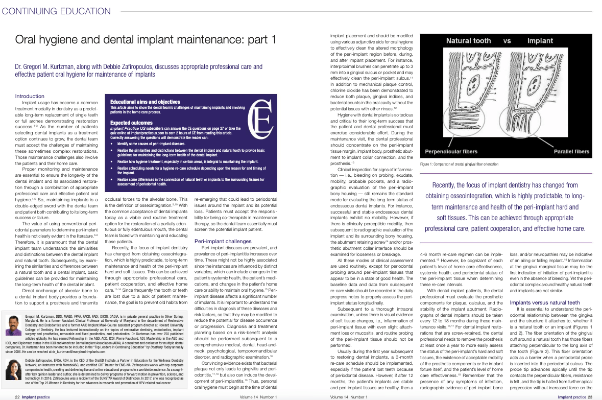Oral hygiene and dental implant maintenance: part 2